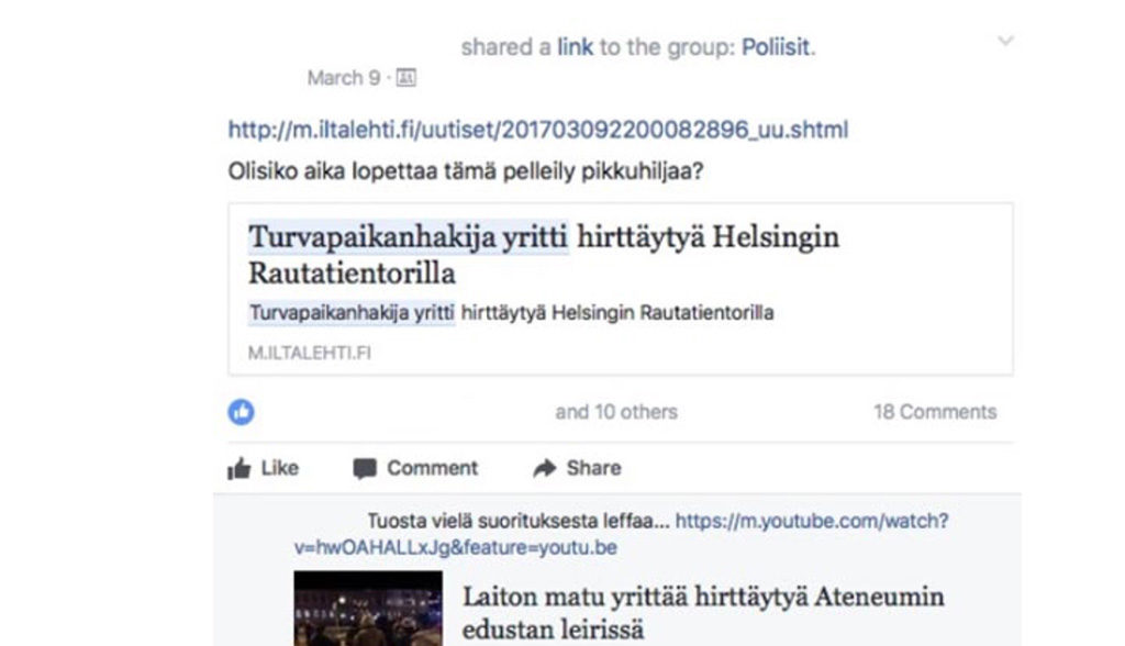 Soome politseinike kinnise Facebooki grupi sissekannete osas ei algatata uurimist