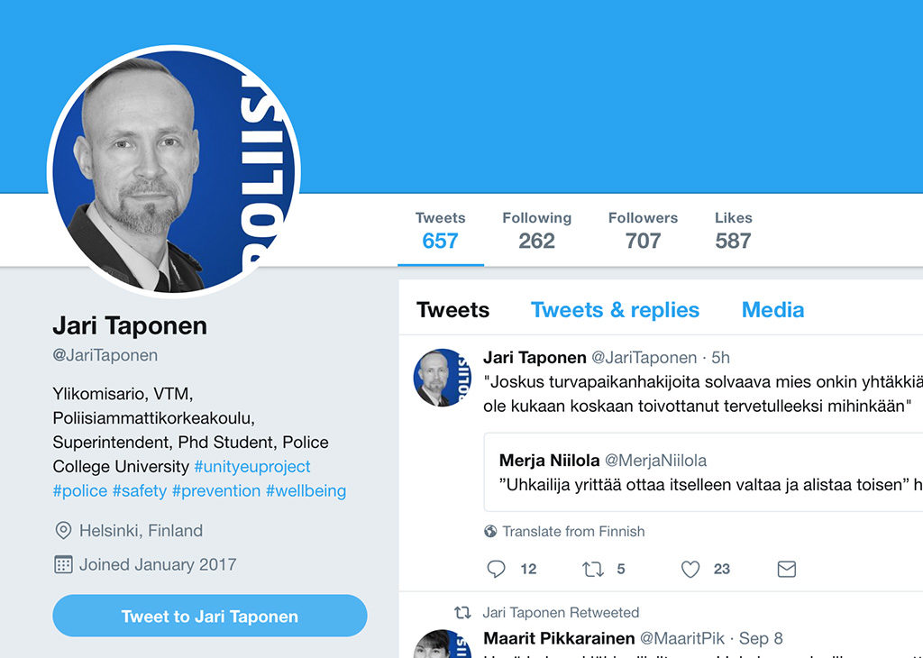 Soome politseijuhi säuts tekitas Twitteris pahameeletormi