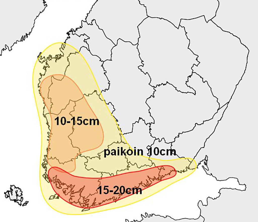 Ettevaatust: Lõuna-Soomes võib maha sadada 20 cm lumekord