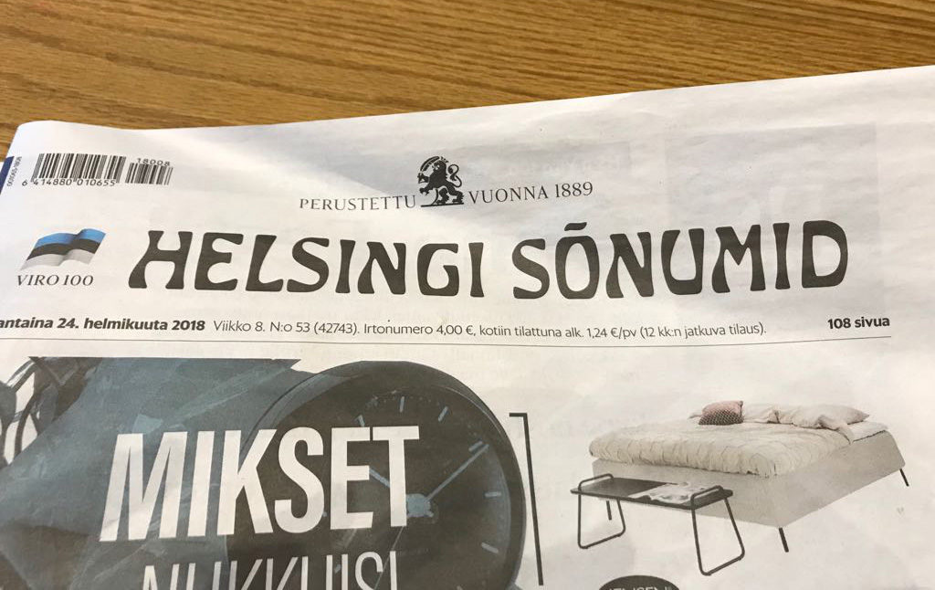 Soome suurimal ajalehel oli eestikeelne päis