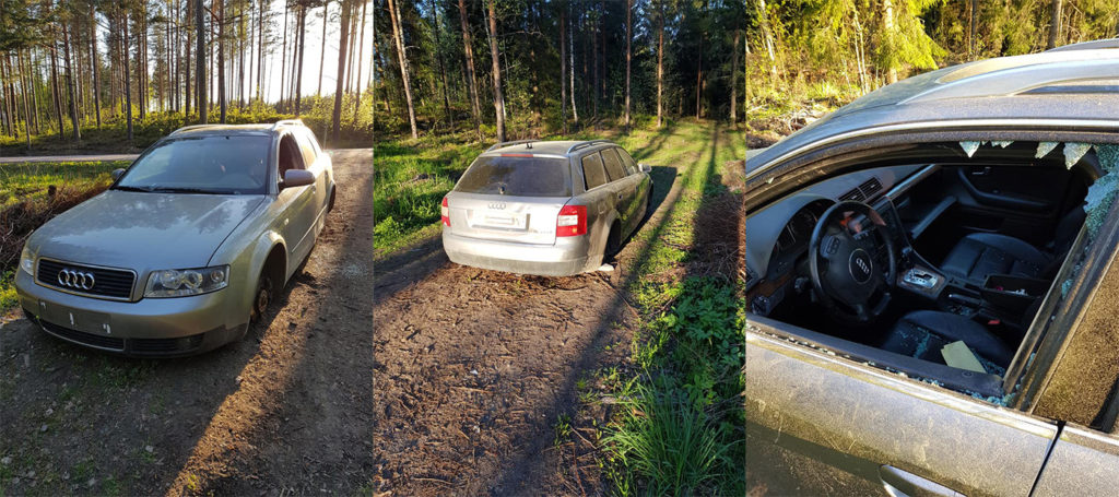 KES NÄGID? Kirkkonummi metsas seisab rüüstatud Eesti auto, omanik otsib numbreid