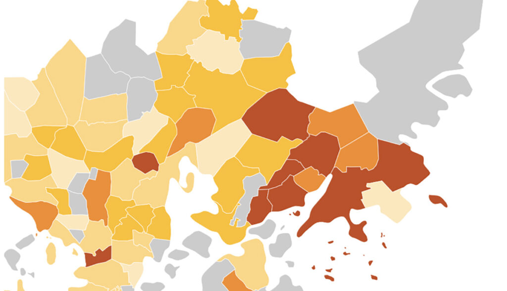 Helsingis levib koroonaviirus põhiliselt linna idaosas