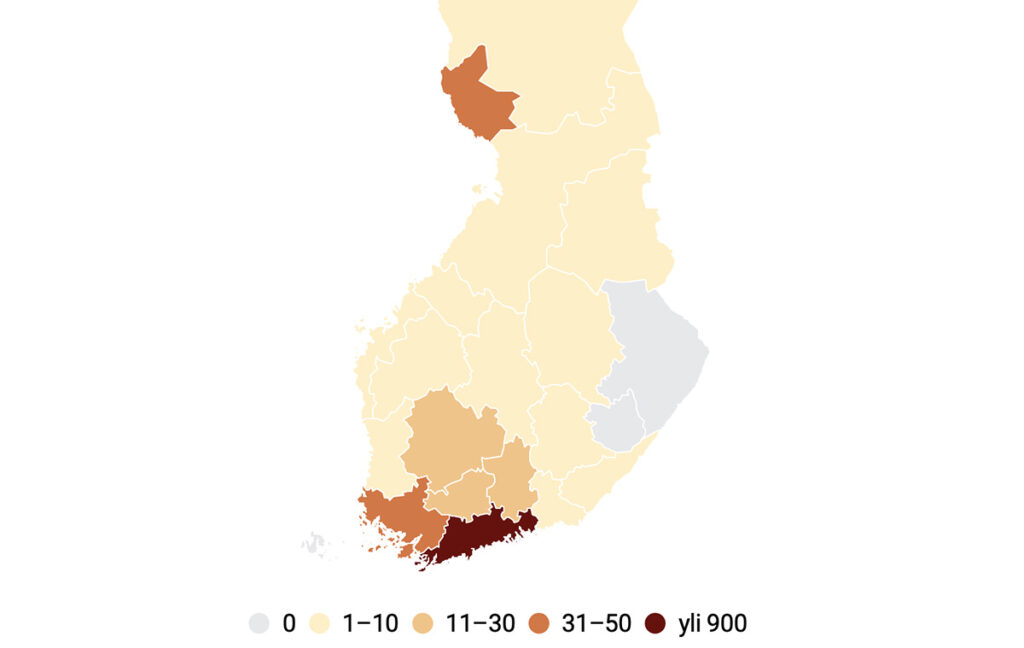 Suuremas osas Soomes on koroonaga nakatumisi väga vähe, valdav osa Uusimaal