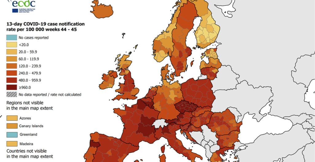 Värske Euroopa koroonakaart ja tabel: kus on Soome, kus on Eesti?