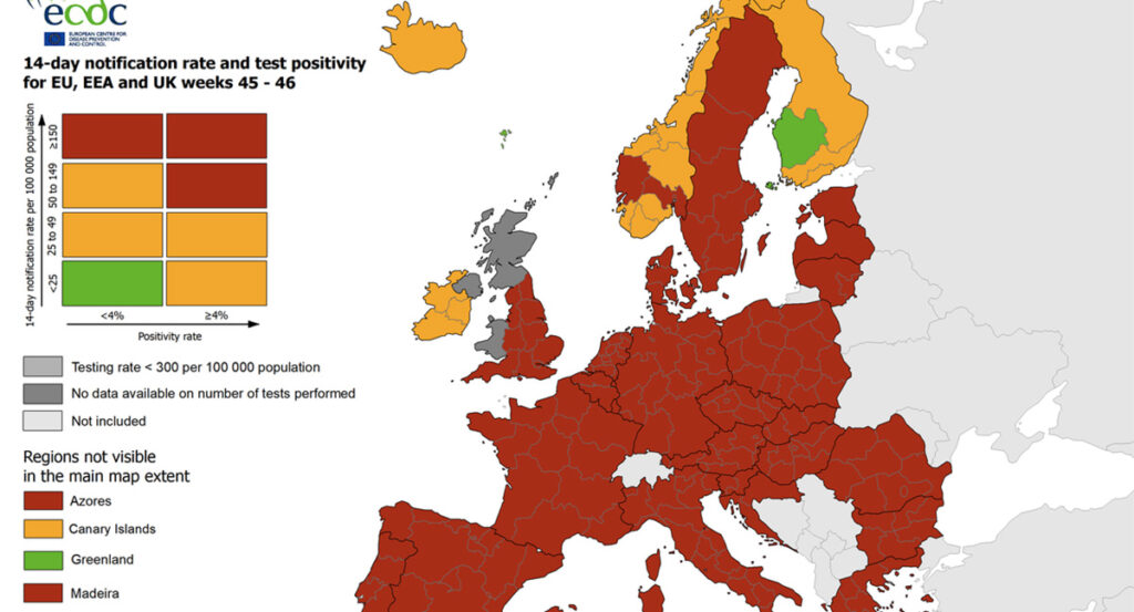 Suur Euroopa koroonakaart ja tabel: Kus on Soome? Kus on Eesti?