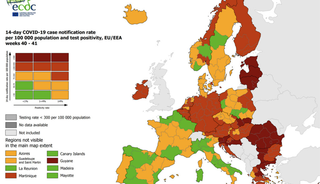 Koroona ülevaade Euroopas 41. nädal 2021: Ida-Euroopa värvub üha punasemaks, sealhulgas Soome