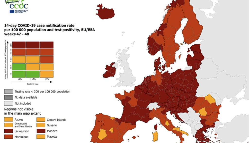 Koroona ülevaade Euroopas, 48. nädal 2021: olukord väga kole, Soome tõuseb, Eesti langeb