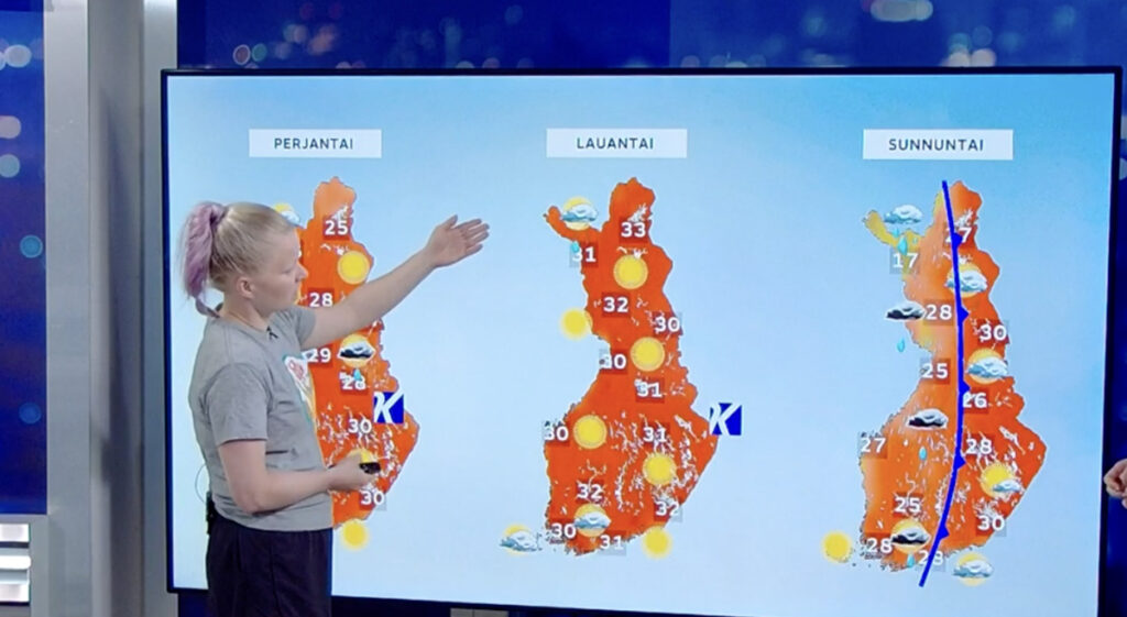 Selline ilmakaart on Soomes üsna ebatavaline – ühel päeval igal pool üle 30 kraadi sooja