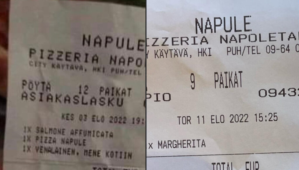 Helsingi pitsakoht: venelasi puudutav tšekk on võltsitud