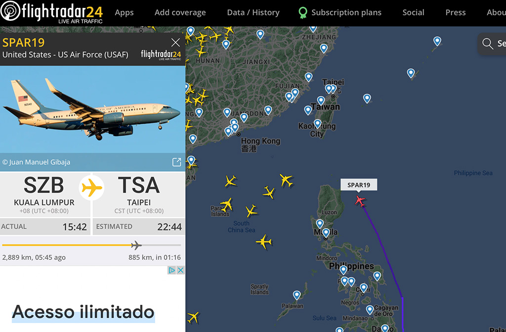 USA parlamendi spiikri lennuk läheneb Taiwanile, Hiina tõi välja mandritevahelised raketid