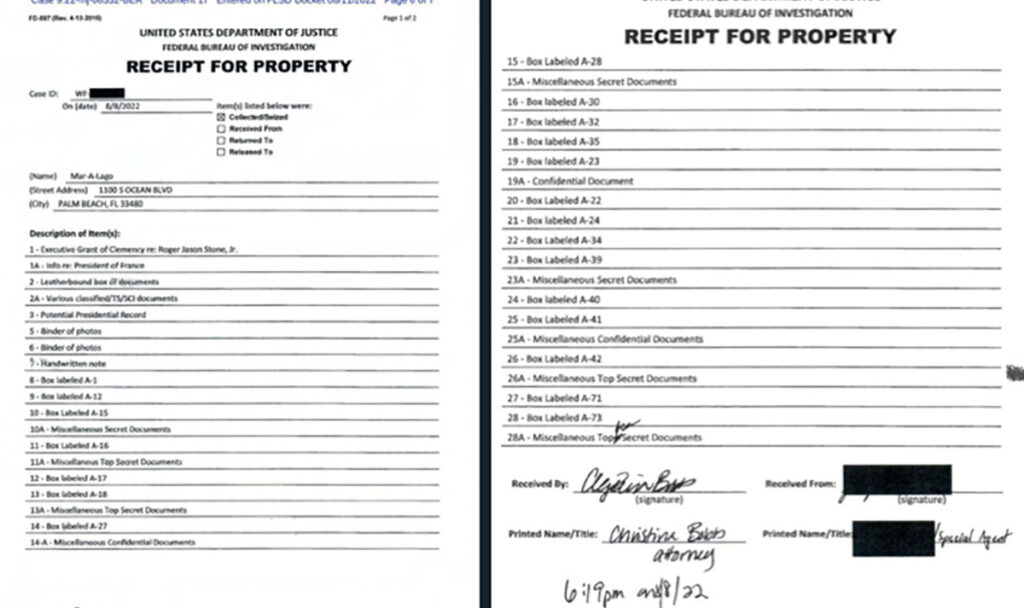 Nimekiri USA ekspresidendi Donald Trumpi kodust leitud dokumentide kohta