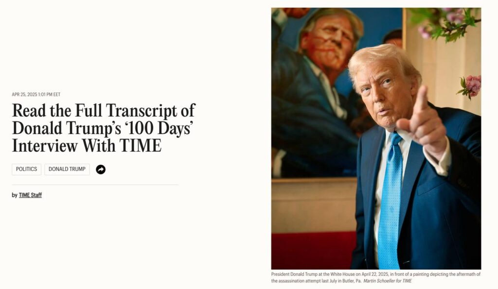 Trump andis intervjuu Putini kingitud maali taustal, ütles, et Ukraina oli ise sõjas süüdi