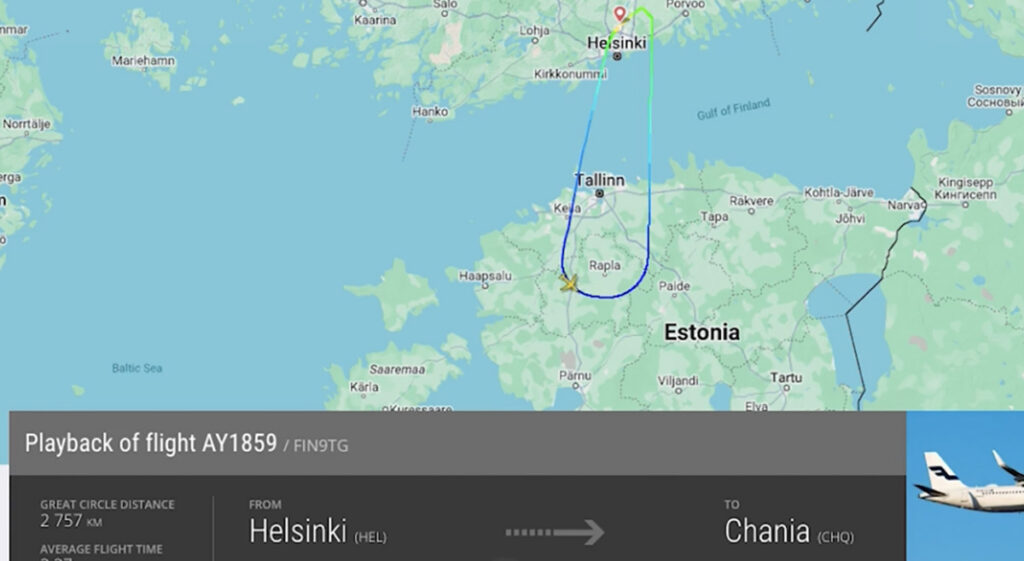 Finnairi lend Kreetale tegi Eesti kohal kannapöörde