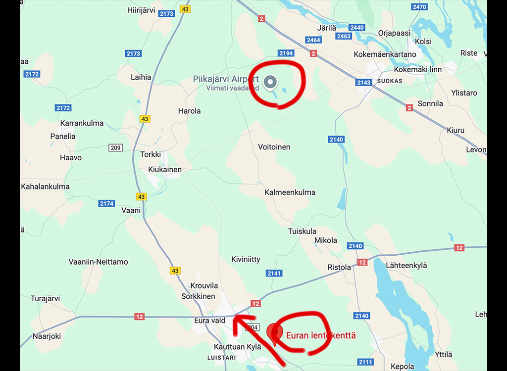 Kaart: Kas Eesti kopterijuhid ajasid kaks Soome lennuvälja omavahel segi?