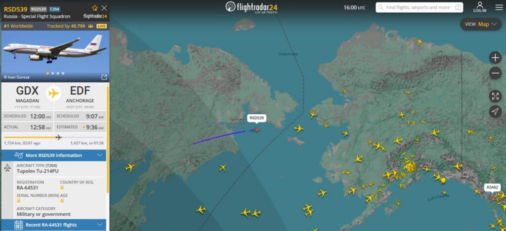 Putini lennuk võttis suuna Alaska suunas