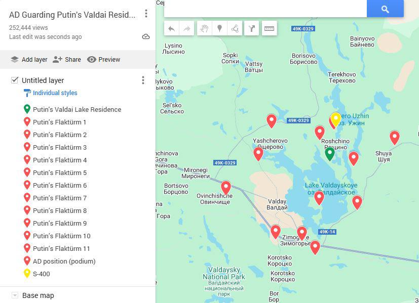 Kaart: Putinit kaitseb tervelt 12 õhutõrje torni