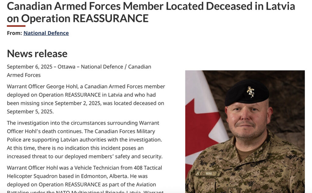 Lätis kaduma läinud Kanada sõdur leiti surnult