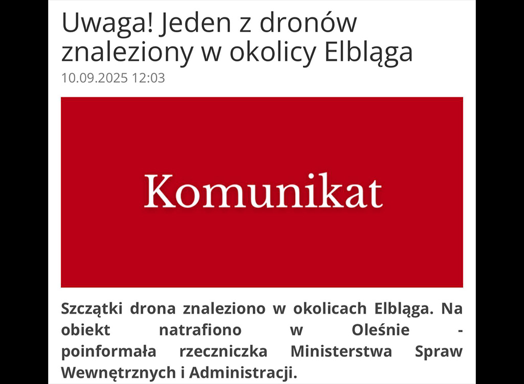 Vene drooni tükid leiti Poola põhjaosast Gdanski ligidalt