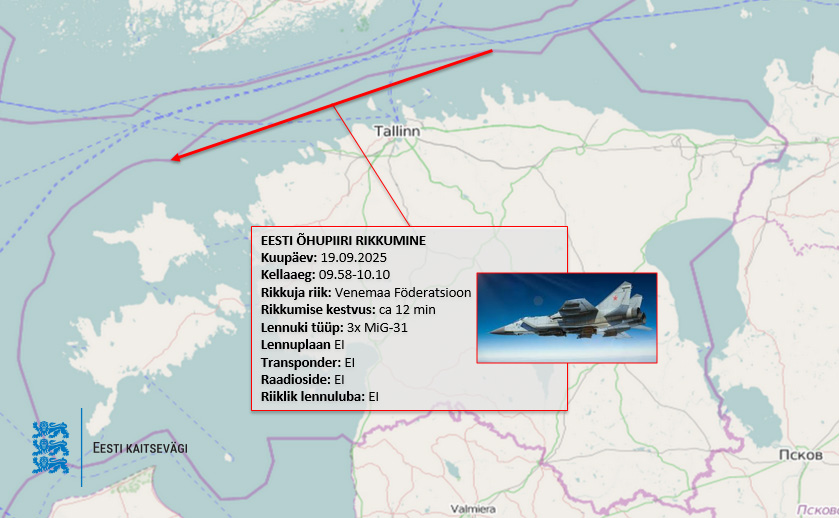 Eesti kaitsevägi avaldas kaardi Vene lennukite liikumise kohta