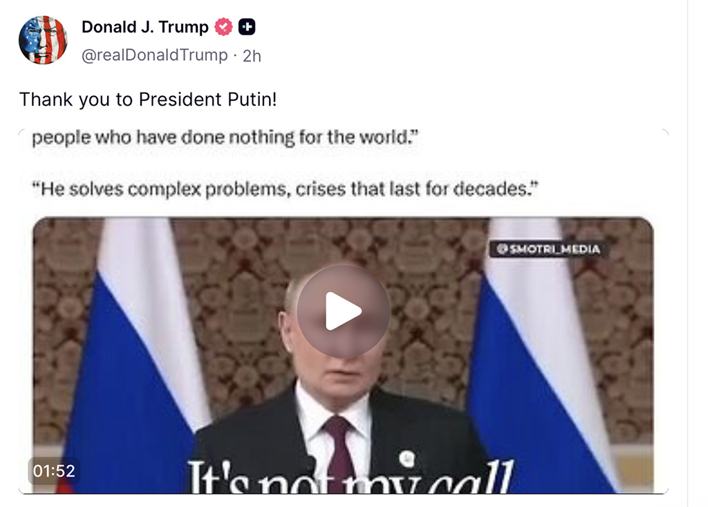 Trump tänas suurelt Putinit