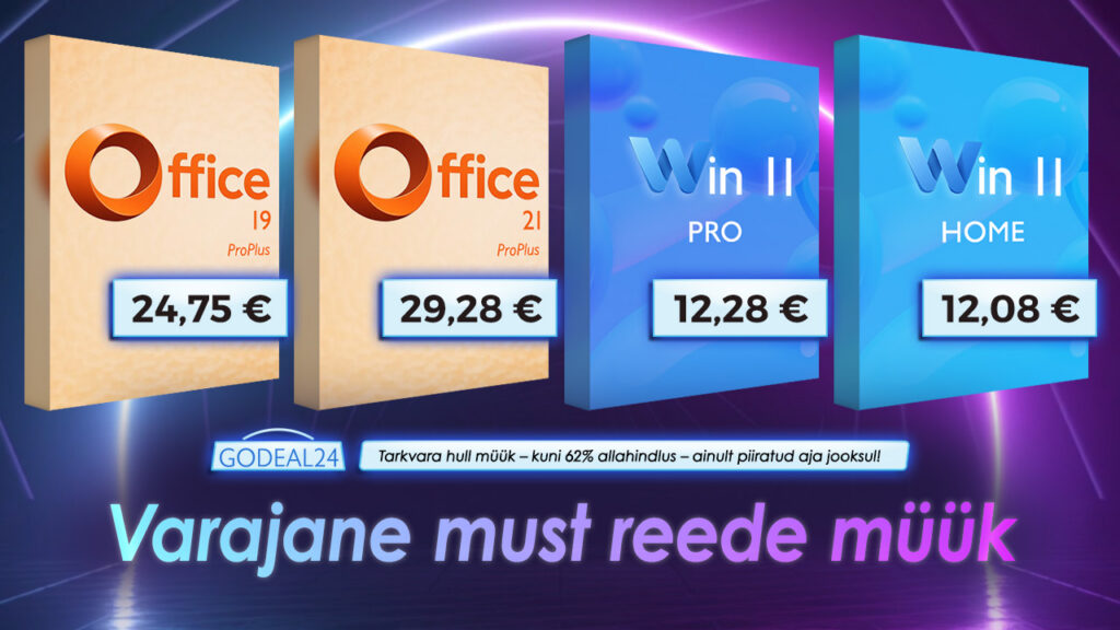 Must reede 2025: Godeal24 pakub püsivat Office 2021 Pro litsentsi hinnaga 30,11 € ja Win 11 Pro hinnaga 13,25 €! Säästa üle 90%!