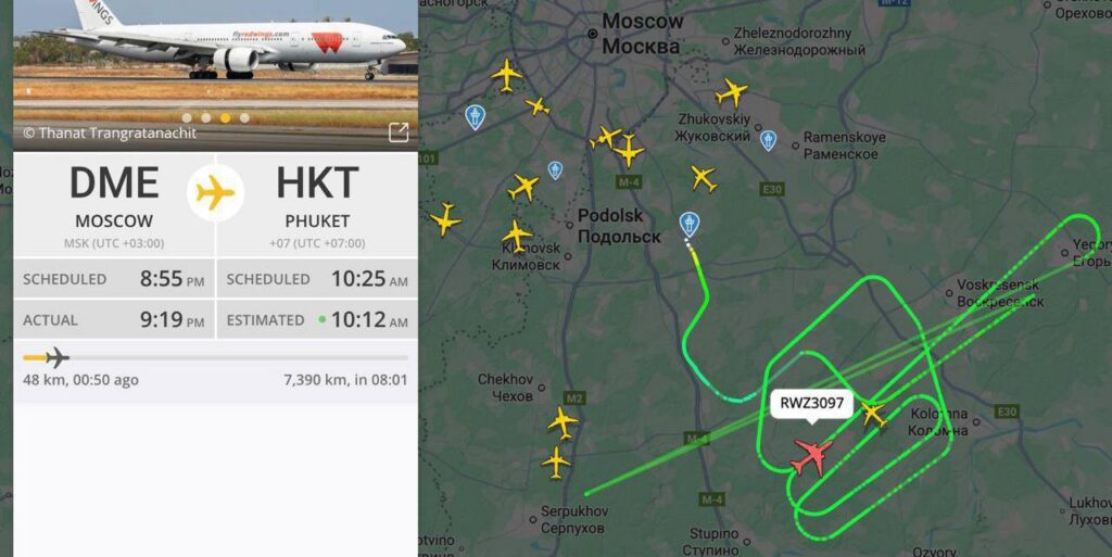 Moskva kohal tiirutab põlev reisilennuk