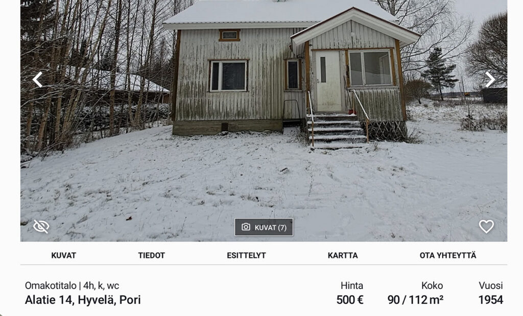 Odav väljamüük: üle Soome müüakse nüüd maju ja kortereid vaid mõne tuhandega, mõnda isegi mõne sajaga