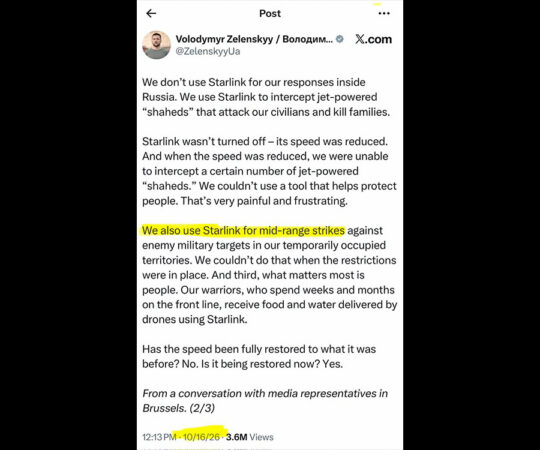 Musk: Ukraina president ise kuulutas, et Starlinki kasutatakse kaugrünnakuteks Venemaal